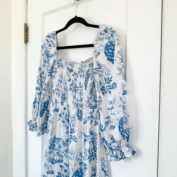 Reformation | 100% Linen‎ Gitane Midi Dress in Corsica Floral Blue Small - Picture 8 of 11